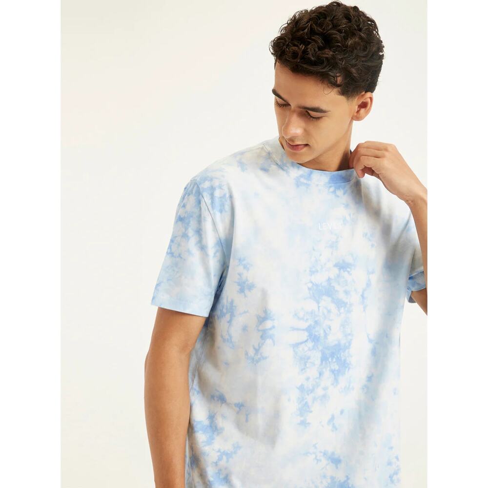Marine Layer Tie-Dye Signature Crew Tee Men's Medium Sky Blue White
